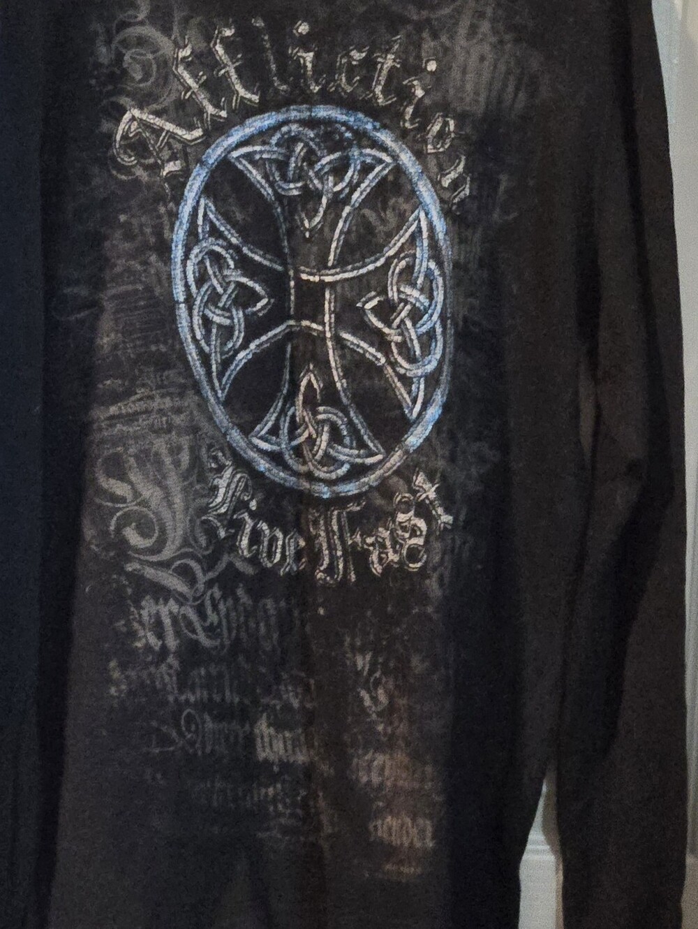 Affliction Black Long-Sleeve Shirt with Blue Celtic Emblem